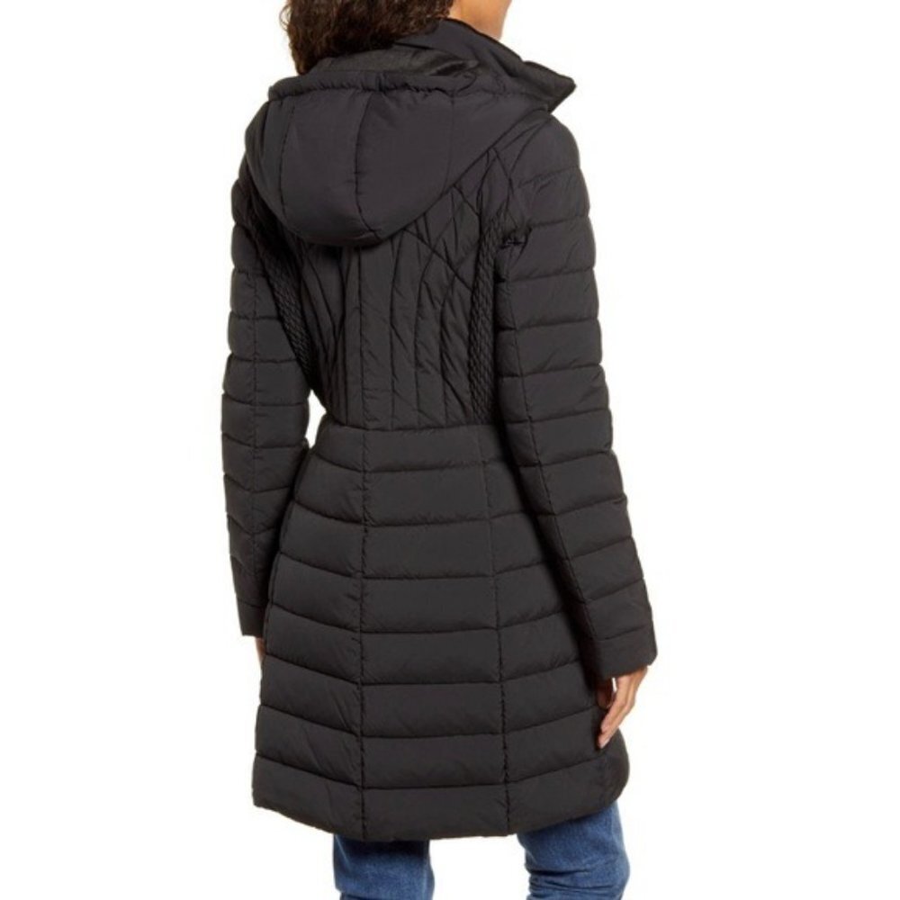 Bernardo Channel Quilted Fleece Lined Packable Hooded Puffer Jacket NWT XS Black - Picture 2 of 6